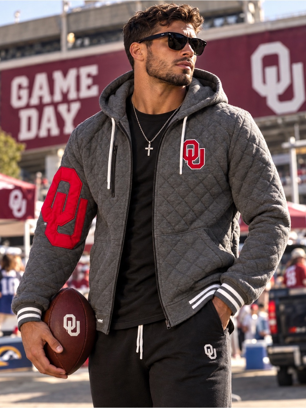 Oklahoma Sooners Quilted football Hoodie Jacket – Men’s 3XL